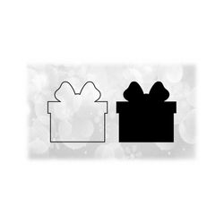 Holiday Clipart: Christmas Gift Box or Present Silhouette with Bow Black Solid and Outline, Change Color Yourself - Digital Download SVG/PNG
