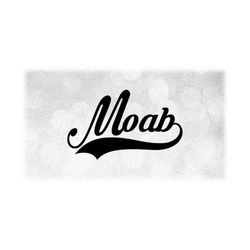 Geography Clipart: Black Word 'Moab' in Fancy Print Type Lettering with Baseball Style Swoosh Underline, Utah - Digital Download SVG & PNG