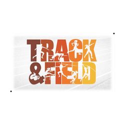 Sports Clipart: Earth Tone Words 'Track & Field' with Female Athlete Silhouette Cutouts Performing Events - Digital Download svg png dxf pdf