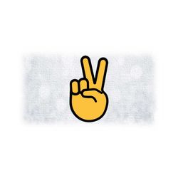 People Clipart: Yellow Color Emoji for Peace Sign Two-Finger Hand Gesture - Indicates Kindness / Getting Along - Digital Download SVG & PNG