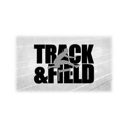 Sports Clipart: Large Black Words 'Track & Field' with Gray Male, Boy, Man Hurdler Runner Overlay Image - Digital Download SVG / PNG