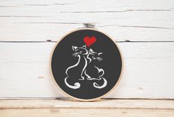 Cats cross stitch pattern Animal cross stitch design Love cross stitch Valentine's day Red heart Cute cross stitch pdf