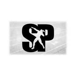 Sports Clipart: Black Letters 'SP' with Cutout Female / Woman Shot Put Thrower for Track and Field - Digital Download svg png dxf pdf