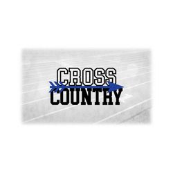 Sports Clipart: Blue Arrow Symbol Layered on Black Bold Varsity Style Words 'Cross Country' for Runners - Digital Download svg png dxf pdf