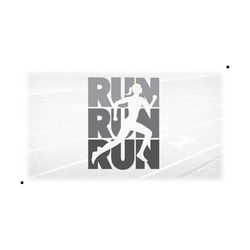 Sports Clipart: Gray Words 'RUN' w/ Cutout Silhouette of Female Athlete Running Track or Cross Country - Digital Download svg png dxf pdf