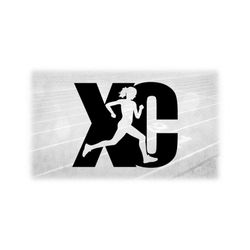 Sports Clipart: Thick Bold Black Letters 'XC' Standing for Cross Country w/ Woman / Female Runner Cutout - Digital Download svg png dxf pdf