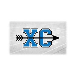 Sports Clipart: Layered Black on Blue Bold Block Letters 'XC' for Cross Country with Arrow through the Middle - Digital Download SVG & PNG
