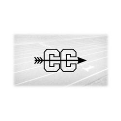 Sports Clipart: Black Letter Outlines of 'CC' Standing for Cross Country Layered on Top of Arrow in Middle Digital Download svg png dxf pdf
