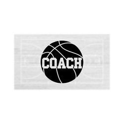 Sports Clipart: Black Basketball Silhouette with Word 'COACH' in Cutout in College Type Style Lettering - Digital Download svg png dxf pdf