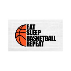 Sports Clipart: Half Black Ball on Orange w/ Words 'Eat Sleep Basketball Repeat' - Players Parents Teams - Digital Download svg png dxf pdf