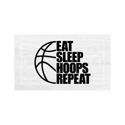 Sports Clipart: Half Black Basketball Outline with Words 'Eat Sleep Hoops Repeat' - Players Parents Coaches Teams - Digital Download SVG/PNG