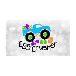 Holiday Clipart: Blue Monster Truck with Easter Eggs and Black Words 'Egg Crusher' and Broken Shells for Easter - Digital Download SVG & PNG