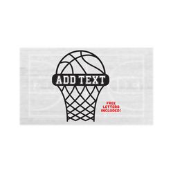 Sports Clipart: Name Frame of Simple Easy Black Basketball Hoop and Net - Personalize with Free Letters - Digital Download svg png dxf pdf