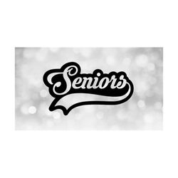 Inspirational Clipart: Fancy Script Word 'Seniors' in Baseball Style Format with Swoosh Underline Cutout of Back, Digital Download SVG & PNG