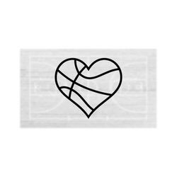 Sports Clipart: Large Bold Black Outline Heart Shape Basketball Icon for Players, Parents, Moms, Coaches, Teams - Digital Download SVG & PNG