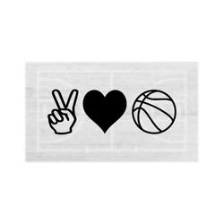 Sports Clipart: Large Black Bold 'Peace, Love, Basketball' Symbols'(Two Fingers Hand Gesture, Heart, Ball) - Digital Download SVG & PNG