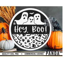 Hey Boo SVG PNG, Boo Svg, Trick Or Treat Svg, Halloween Round Sign Svg, Ghost Svg, Spooky Vibes Svg, Trick Or Treat Svg, Halloween Svg