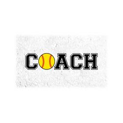 Sports Clipart: Black Word 'Coach' in Collegiate Block Type with Red and Yellow Softball Letter 'O' Layers, Digital Download svg png dxf pdf