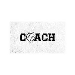 Sports Clipart: Black Word 'Coach' in Collegiate Block Type w/ Cracked Opoen Baseball/Softball Letter 'O' - Digital Download svg png dxf pdf