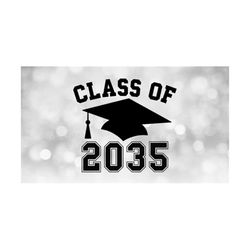 Educational Clipart: Black Class of 2035 Arched College Style Letters with Graduation Cap and Tassel - Digital Download svg png dxf pdf