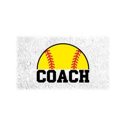 Sports Clipart:  Word 'COACH' in College Style with Half Softball in Yellow, Red, Black - Players, Teams - Digital Download svg png dxf pdf
