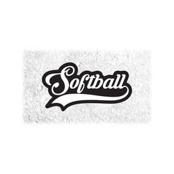 Sports Clipart: Black / White Layered Word 'Softball' in Fancy Lettering Type w/ Baseball Style Swoosh Underline - Digital Download SVG/PNG