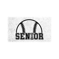 Sports Clipart: Black Half Softball/Baseball w/ Word 'SENIOR' in Collegiate Style & Graduation Year 2023 - Digital Download svg png dxf pdf