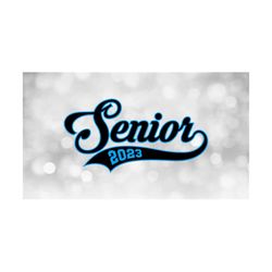 School Clipart: Blue/Black Layered Word 'Senior' in Baseball Style with Swoosh Underline and 2023 Graduation Year - Digital Download SVG/PNG