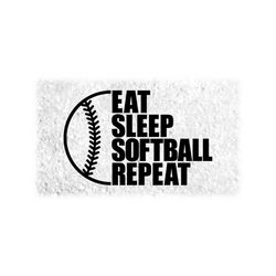 Sports Clipart: Black Words 'Eat Sleep Softball Repeat' with Half Ball - Players, Teams, Coaches, Parents - Digital Download svg png dxf pdf