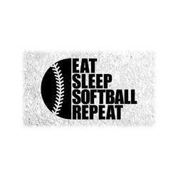 Sports Clipart: Black Words 'Eat Sleep Softball Repeat' with Black Half Ball - Players, Teams, Parents - Digital Download svg png dxf pdf