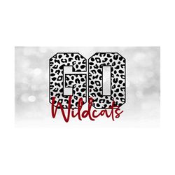 Sports Clipart: Black Leopard Skin Cheetah Pattern Word 'GO' w/ Red Team/School Mascot Name Overlay 'Wildcats' - Digital Download SVG & PNG