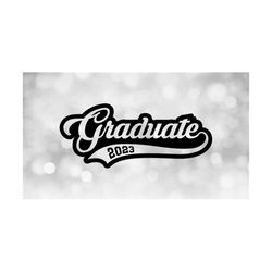 Inspirational Clipart: Word 'Graduate' in Fancy Letters, Baseball Style Swoosh Underline & 2023 Cutout of Black - Digital Download SVG / PNG