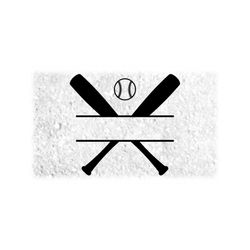 Sports Clipart: Black Crossed Softball or Baseball Bats Silhouette w/ Ball Split Name Frame to Pesronalize, Digital Download svg png dxf pdf
