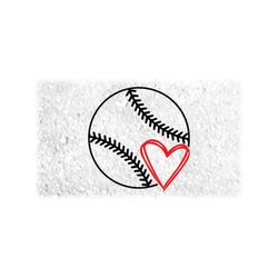 sports clipart: large round black easy softball or baseball outline with doddle red heart for players / moms - digital download svg & png