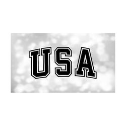 Geography Clipart: Arched Capital Letters U.S.A in Black College Style with Outline for United States of America - Digital Download SVG/PNG