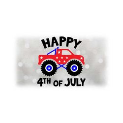 Car/Automotive Clipart: Layered Red, White, Blue Monster Truck w/ Stars, Roll Bar, Lights and 'Happy 4th of July' - Digital Download SVG/PNG