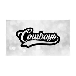 Sports Clipart: Black Word 'Cowboys' Cutout Team Name in Baseball Type Lettering with Swoosh Underline - Digital Download SVG & PNG
