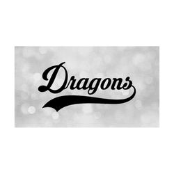 Sports Clipart: Black 'Dragons' Team Name in Baseball Type Lettering w/ Swoosh Underline, Change Color Yourself - Digital Download SVG & PNG