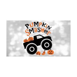 Halloween Clipart: 'Pumpkin Smasher' Black / White / Orange Cartoon Monster Truck with Crushed Jack O Lanterns - Digital Download SVG & PNG