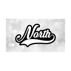Sports Clipart: 'North' Team Name in Baseball Type Lettering with Swoosh Underline - White on Black Layers  - Digital Download SVG & PNG