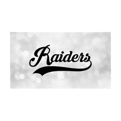 Sports Clipart: Bold Black 'Raiders' Team Name in Fancy Type Lettering with Baseball Style Swoosh Underline - Digital Download SVG & PNG