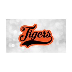 Sports Clipart: Black on Orange 'Tigers' Team Name in Fancy Letterss with Baseball Style Swoosh Underline - Digital Download svg png dxf pdf
