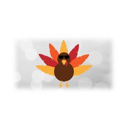 Holiday Clipart: Cool Layered Turkey w/ Feathers Tail Sunglasses for Thanksgiving in Brown, Red, Yellow, Orange - Digital Download SVG & PNG