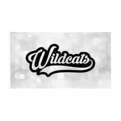 Sports Clipart: Black Word with Cutout 'Wildcats' Team Name in Fancy Type with Baseball Style Swoosh Underline - Digital Download SVG & PNG