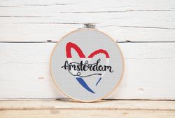 Amsterdam cross stitch pattern Netherlands Flag Heart cross stitch Valentines Day Cute cross stitch Digital format pdf