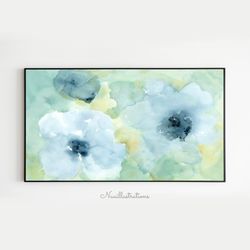 Samsung Frame TV Abstract Flower Watercolor, Pastel Blue Green Floral Downloadable, Digital Download Art