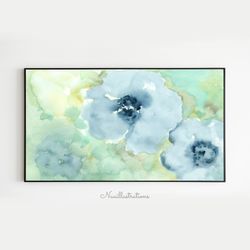 Samsung Frame TV Abstract Flower Watercolor, Blue Green Floral Downloadable, Digital Download Art
