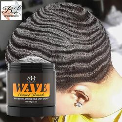 Natural Wave Control Pomade for Black Men Strong Hold 360 Waves Layered Style Clay Wavy Grease Builder for Hair Silky Sh