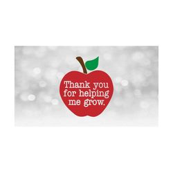 Teacher / School Clipart: 'Thank You for Helping Me Grow' Cutout of Red Apple with Brown Stem and Green Leaf  - Digital Download SVG & PNG