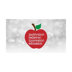 Teacher / School Clipart: 'Motivator. Believe. Innovator. Educator' Words Cutout of Red / Green / Brown Apple  - Digital Download SVG & PNG